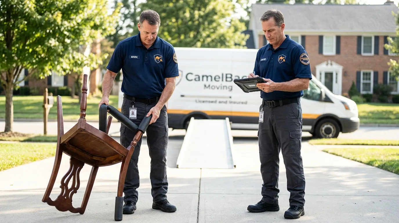 Movers inspecting furniture for damage prevention before loading in Toledo, OH