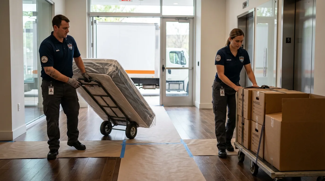 Professional apartment movers loading elevator in Toledo, OH